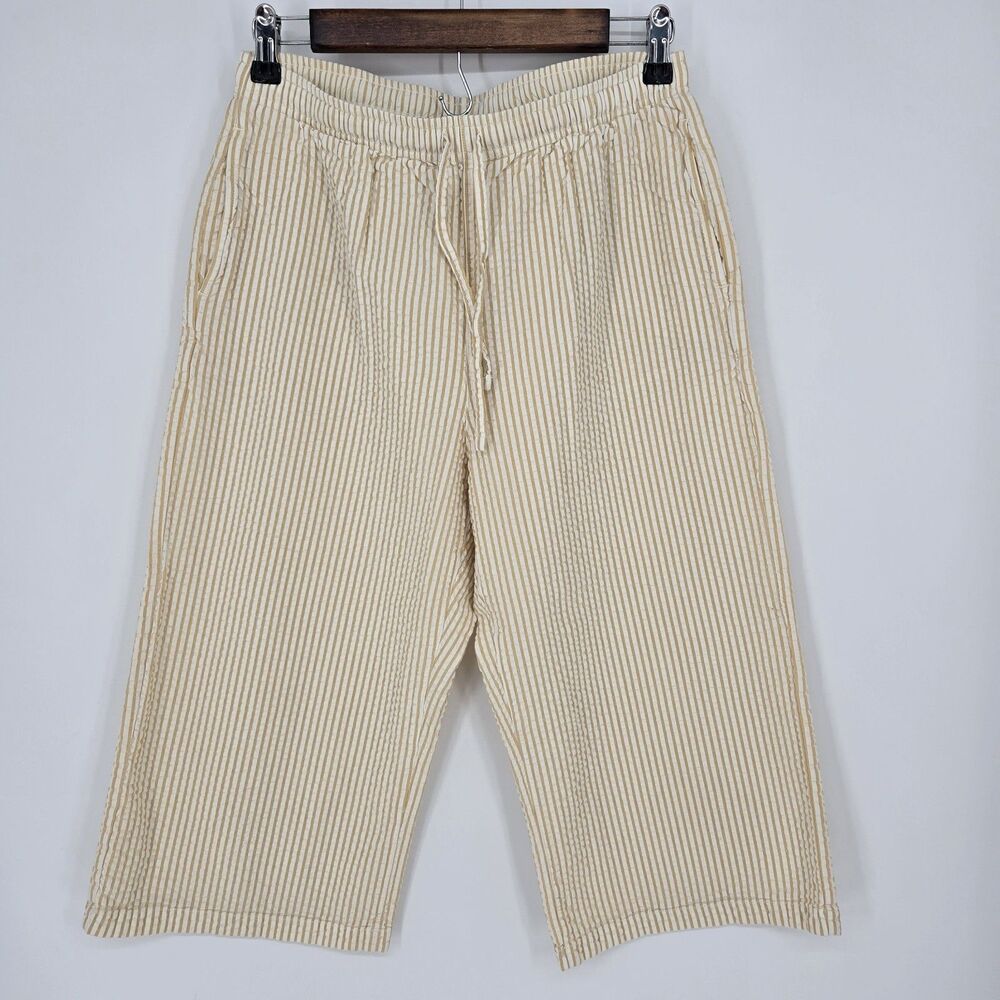 UniQlo Stripe Crinkle Texture Wide Leg Pull On Crop Pant Artsy Medium